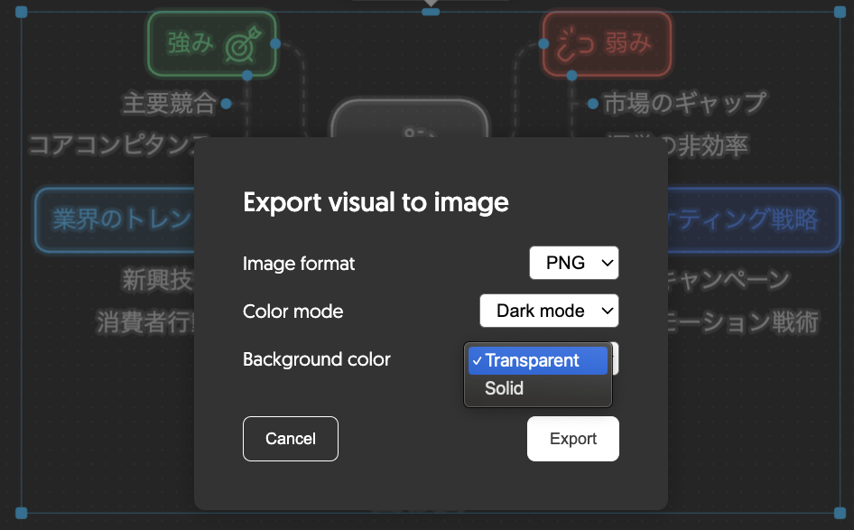 エクスポート設定画面