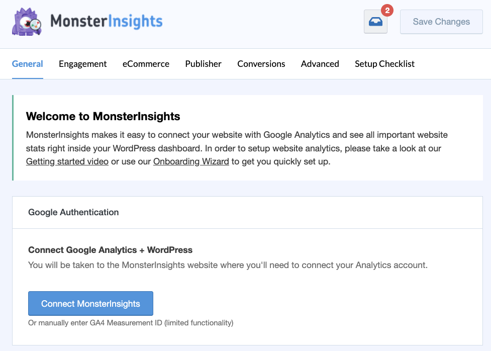 Connect MonsterInsightsボタン