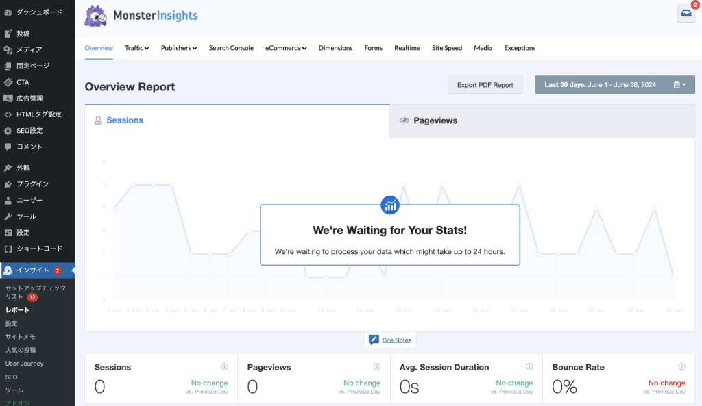 MonsterInsightsのレポート画面