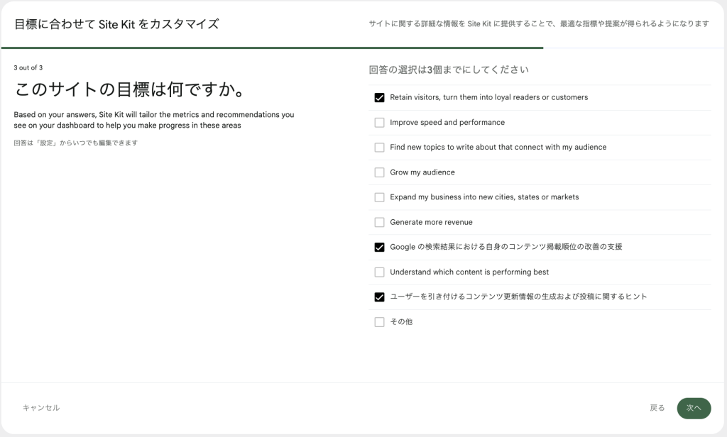 Site Kit 設定カスタマイズ画面3